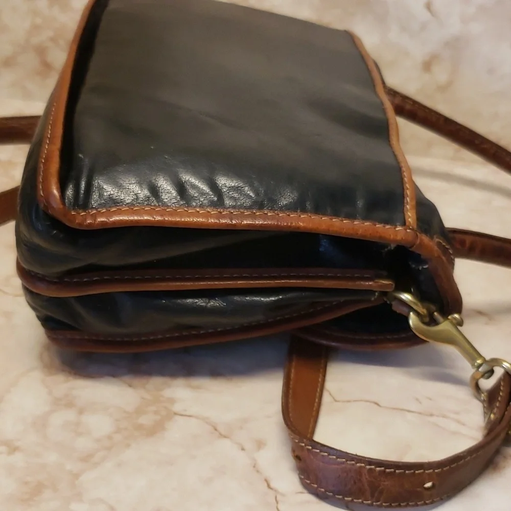 Brahmin vintage satchel crossbody black leather brown embosed croc trim …